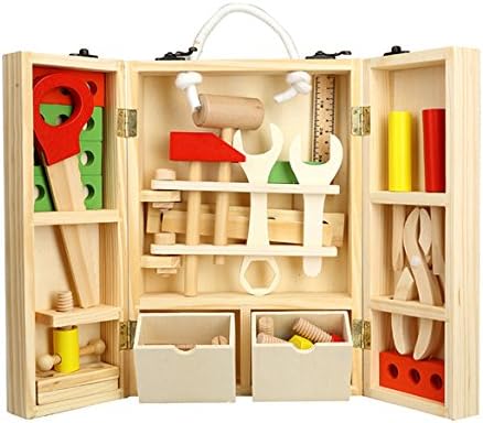 Children DIY Tool Kit Toy Wooden Portable Carpenters Set 35 Pcs Construction Carrycase Age 4 and Up