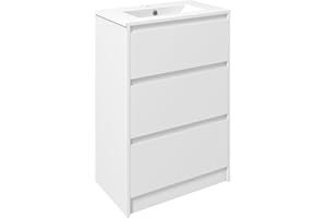 kleankin 600mm Bathroom Vanity Unit with Basin and Single Tap Hole, High Gloss White Floor Standing Bathroom Sink Unit with 2 Drawers for Cloakroom