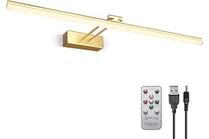 HOWMZON Picture Light, Battery Picture Lights with Remote of Timer and Dimmable, 20" Metal Art Light for Paintings,Display Lamp for Wall Gallery Dartboard Portrait Frame Artwork (Gold)