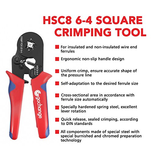 0.25-6.0mm² Selbstjustierende Draht-Ferrule Crimpzange Set, GOCHANGE Zwinge Klemmzange Abisolierzange Automatisches Crimpwerkzeug für isolierte, unisolierte Drahtseil-Ratschenkabelschuhe - 5