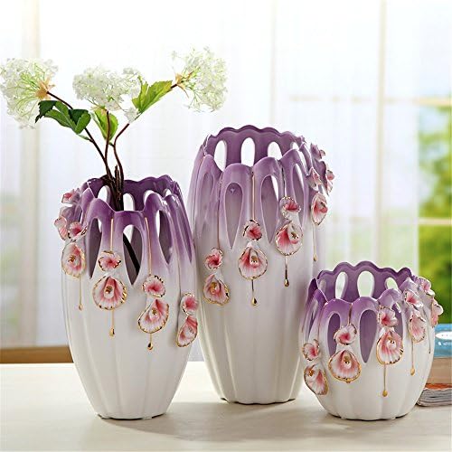 Set Of 3 European Ceramic Vase Purple Enamel Porcelain For Centerpieces Living Room Christmas Birthday Wedding Party Gift Desktop Home Decor