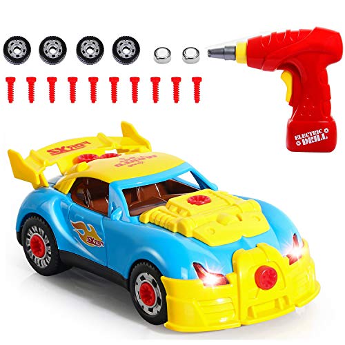 Seilent Juguete Desmontable para Los Niños, Coche de Desmontar Race Car 30 Piezas Mejoradas Herramientas Taladro Kit de Construccion de Juguete Educativo con Luces y Sonidos
