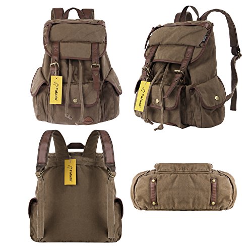 Fafada Rucksack Canvas Vintage Damen Mädchen Leder Retro Laptop backpack Schulrucksack Daypack für Campus Studenten und Outdoor Reisen (Schwarz/Blau/Armeegrün/Kaffee) - 4