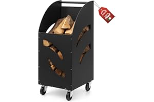 MOHOME Carrello Portalegna da Interno Esterno con Ruote Metallo Spesso Nero Made in Italy Contenitore 80 x 42 x 32 cm Legnaia Manico Ergonomico Ruote Piroettanti Cesto per Ceppi Legno Stufa Camino