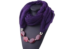 MoreChioce Écharpe Collier Foulard,Foulards Châle avec Pendentif Bijoux Lady Bague Foulard Chaud Écharpe Bague Tassel Strass