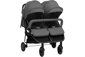 Hommdiy Geschwisterwagen Klappbares Design Zwillingswagen Kinderwagen Baby Kinder Buggy Zwillingsbuggy Kinderbuggy Reisebuggy Hellgrün Stahl