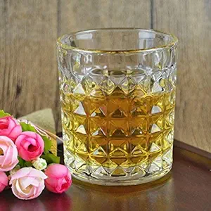 Passaro Crystal Diamond Design Cut Imported Whiskey Glasses Set of 6 (Wine Glasses, 300 ML) PS-27