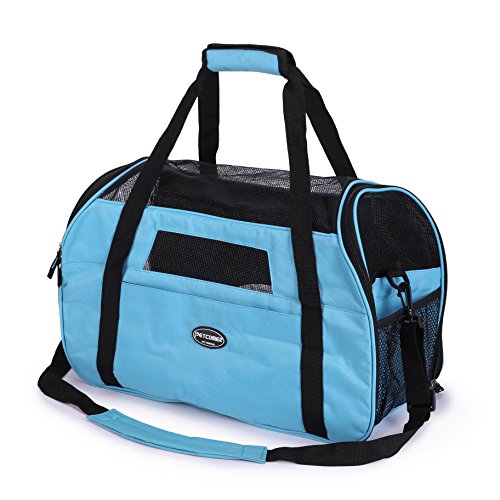 Kaka mall Transportín Perro Gato Transpirable Plegable Pet Carrier Impermeable Bolso de Hombro Acolchado Suave Viaje Avion Tren o Auto por Pequeños Mascota (Azul, S)
