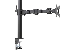 amazon basics Single Monitor Arm | Height Adjustable VESA Desk Mount with Cable Management, Full Motion Tilt and 360° Rotation, Fits 13–30 Inch Monitors (Steel, Black)