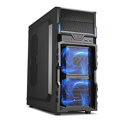 Sharkoon VG5-V - Caja de Ordenador Gaming (semitorre ATX, iluminación Azul, Incluye 2 Ventiladores LED, 2 bahías de 5,25
