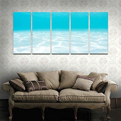 CyioArt - 5 Panels Sea Canvas Wall Art Waves Canvas Prints Ocean Artwork Large Blue Canvas Art Clear Water Sands Beach Underwater Painting Pictures for Living Room Bedroom Decoration(49"W x 24"H, framed and ready to hang)