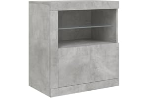 vidaXL Modern Sideboard with LED Lights - Highboard Side Cabinet in Concrete Grey, Engineered Wood and Glass, with Ample Storage Space, Ideal for Living Room Decor