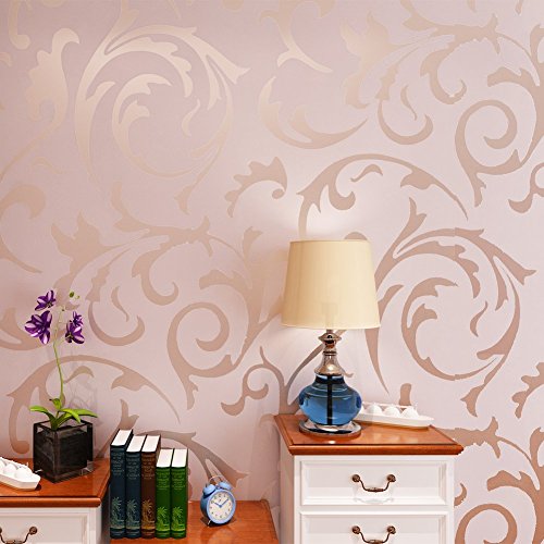 HANMERO Papier Peint Design Baroque Européen Classique Simple Acanthe Feuille Vinyle 3D pour Salon TV Backdrop Chambre, Rose-10m*0.53m