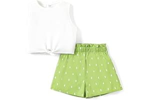 PATPAT Conjunto Niñas Verano - Camiseta Sin Mangas + Shorts Deportivos | Ropa Adolescente Cumpleaños Regalo, Escuela, Playa o Fiestas | Outfit 2 Piezas para Niña 3-12 Años (Estilo Casual Deportivo)