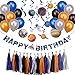 Produktbild Weltraum Geburtstag Deko Planeten Spiralen UFO Happy Birthday Girlande Space Party Dekoration Set (Tassels)