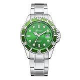 Uhren Herren Wasserdicht Sport Militär-Edelstahl-Datums-Sport Männer Edelstahl Business Fashion Armbanduhr Mann Runde Uhr (Green)