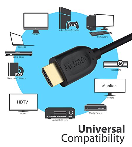 Fosmon (1,8M/6 FT) Gold-überzogenes Hochgeschwindigkeits-HDMI zum HDMI Kabel für PS4, PS3, Xbox One S / Xbox One / 360, HDTV, Blu-Ray, DVD, Satellit, DVR & More – 4k Auflösung, vergoldete Steckverbinder - 5