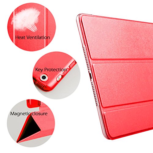 iPad mini Hülle, Toeoe iPad mini 1 2 3 Auto Aufwachen / Schlaf Funktion Schutzhülle mit Lichtdurchlässig Rückseite Abdeckung und Eingebautem Magnet für iPad mini 3/2/1 (Rot) - 2