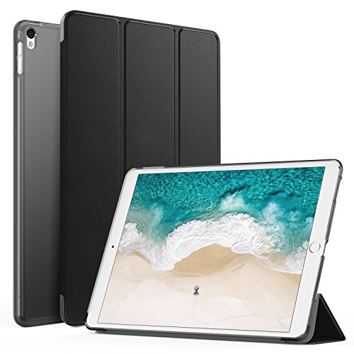 MoKo Hülle für Neu iPad Pro 12.9 2017 - PU Leder Tasche Schutzhülle Schale Smart Case mit Translucent Rücken Deckel, mit Auto Schlaf / Wach Funktion und Stanfunktion für Apple New iPad Pro 12.9 Zoll 2017 Tablet, Schwarz