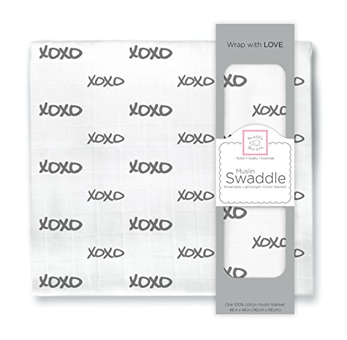 SwaddleDesigns X-Large Cotton Muslin Swaddle Blanket, XOXO, Black