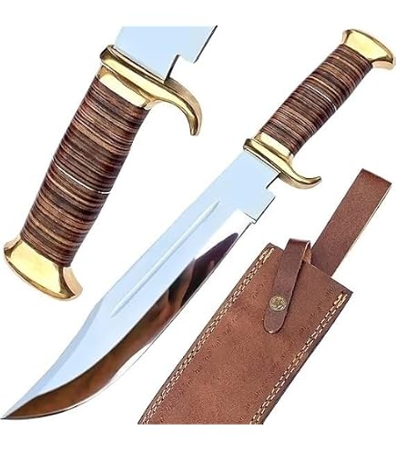 UNITED CUTLERY Gil Hibben Hellfyre Highlander Bowiemesser – Rote Damaststahl-Klinge, Leder-Scheide