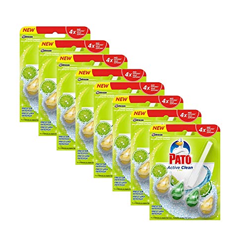 Pato Active Clean Lot de 8 Crochets pour Toilettes, fraîcheur Intense, Parfum et désinfectant, Parfum Citron Vert