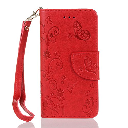 OnePlus 3 / OnePlus 3T Hülle,Cozy Hut ® Schmetterling Series Book Type Slim Fit Soft Silikon Magnetverschluss Schutzhülle PU Leder Hülle Flip Wallet Case Kunst leder Tasche Cover mit Standfunktion und Kartenfächer für OnePlus 3 / OnePlus 3T - Rote