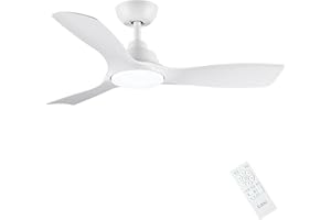 CJOY Ventilatore da Soffitto con Luce e Telecomando,107cm Bianco Lampadario Ventilatore da Soffitto Dimmerabile, Reversibile DC, 6 Velocità, Memoria 3CCT, Modalità Sleep, Per Camera da Letto/Soggiorno