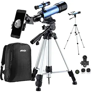Aomekie Kids Telescopes for Astronomy Beginners Refractor Telescope with Adjustable Tripod 10X Phone Adapter Finderscope Moon Filter 3X Barlow Lens and Backpack
