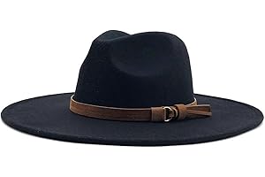 ZPLMIDE Woolen Felt Widet Brim Fedora Hat for Women/Men, Vintage Classic with Belt Flat Top Jazz Panama Hat