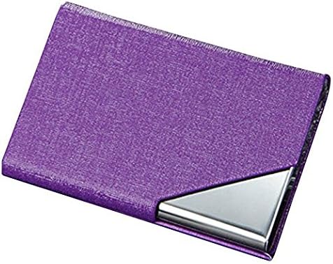 Pocket Business Name Card Holder, Stainless Steel Luxury PU Leather, Credit ID Card Case Organiser Wallet with Magnetic Shut, Purple
