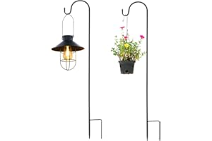 JERMILY 2 Pack Shepherds Crook Hooks, Adjustable Height Shepherds Hooks with Base, 76 cm/29.64 in Metal Border Hook for Garden Lights, Lanterns,Plant Baskets, 3 Section Stitching, (Black)