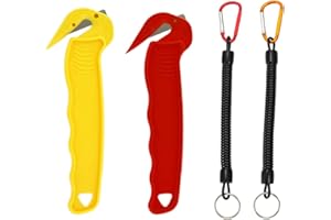 FVEVQE 2PCS Box Cutter with Lanyard, Compact Aesthetically Pleasing Portable Box Opener Ttool, Practical Box Opener Ergonomic Handle Multifunctional (Yellow Red)