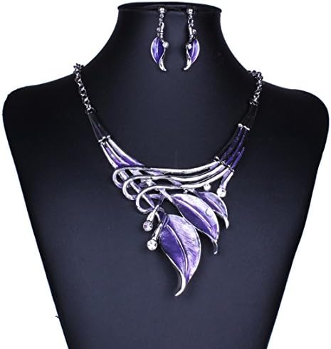 SZHAIYU Women Leaf Tibetan Chunky Bib Necklace Earrings Colorful Jewelry Gift Set for Girls (Purple)