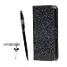 Produktbild Samsung Galaxy A3 ( 2017 ) Hülle, Samsung Galaxy A3 ( 2017 ) Schutzhülle, Alfort 3 in 1 Lederhülle Bling Glitter Fashion Design Premium PU Leder Hohe Qualität Tasche Case Cover Kasten Abdeckung Wallet für Samsung Galaxy A3 ( 2017 ) 4.7" Smartphone Funktion Standfunktion Unterstützte Telefone und Magnetverschluss ( Schwarz ) + Alfort Schwarz Stylus Pen + Netter Staub Stecker