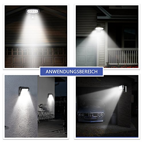 OUBO LED Solarleuchten mit Bewegungsmelder Solarlampe 12 LEDs 300 LM, 2 Modi, für Garten, Patio, Zaun, Hof, Balkon, Terrasse, Haus, Auffahrt Dämmerungsschalter IP44 Energiesparend schwarz - 7
