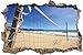 Produktbild Pixxprint 3D_WD_2546_92x62 Volleyballnetz am Strand Wanddurchbruch 3D Wandtattoo, Vinyl, bunt, 92 x 62 x 0,02 cm