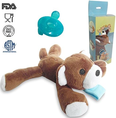 UDENGS Infant Pacifier &amp; Pacifier Toy Holder , Teething Soother Pacifier with Detachable Stuffed Animal Removable for Cleaning and Sanitizing (Bear)