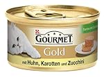 Gourmet Gold Katzenfutter Terrine mit Gemüse mit Huhn, Karotten und Zuccini, 12er Pack (12 x 85 g) Dosen