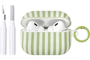 Reownest Kompatibel med AirPods Pro 3:e Generation med Rengöringssats, Etui Älskvärd Fashion Randig Design, Anti-stot Nyckelr