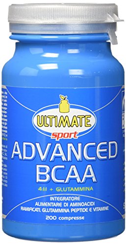 Advanced BCAA - Formula Avanzata  - Aminoacidi Ramificati Nel Rapporto 4:1:1 - Leucina, Isoleucina, Valina, Glutammina Peptide, Vitamina B6  - Maggiore Assimilazione - 200 Compresse - Ultimate Italia