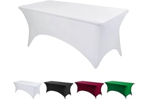 ESTHER BEAUTY Stretch Spandex Tablecloths (6ft, White), Washable Rectangular Patio Tablecloths, Stretchable Spandex Fitted Wedding Party Banquet Kitchen Holiday Event Decorative Tablecloths[183Lx75Wx75H]