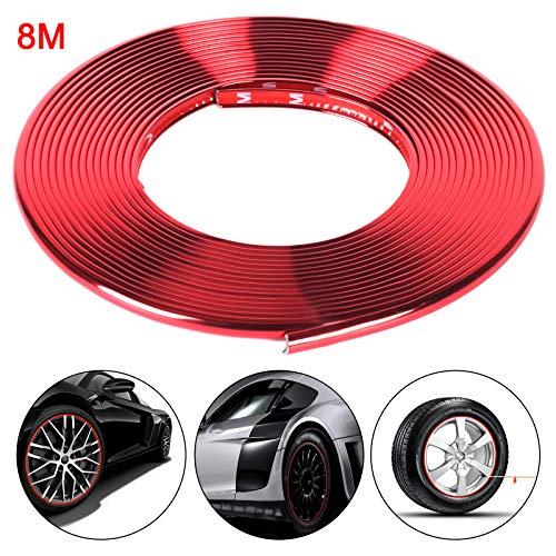 JUEYAN Llanta Protección Anillo Llanta Borde adhesivo Wheel Rim Protector autoadhesivo 8 m Rojo para llanta de aluminio Llantas Anillos Llanta borde