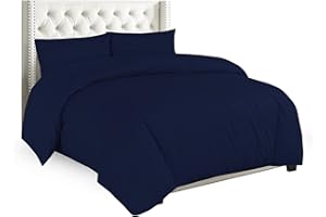 Sapphire Collection - Copripiumino in tinta unita con federe copricuscino in cotone percalle, biancheria da letto, non necessita di stiratura, Navy Blue, Singolo