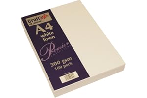 Craft UK W123 White Recycled Linen Card 300 gsm - 100 Sheets, A4