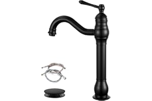 GOTONOVO Vessel Sink Faucet Matte Black Bathroom Single Handle Lavatory Vanity Mixer Bar Tap with Pop Up Drain Tall Spout Single Hole Deck Mount