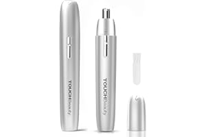 TOUCHBeauty Ear and Nose Hair Trimmer for Women, Battery Powered Portable Nose Trimmer with Rotary Blade, Painless Facial Hair Remover, Easy Clean & Waterproof Design (Silver)