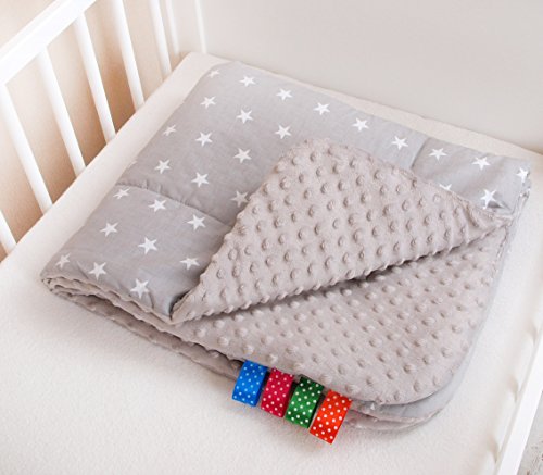 Kuschlige Babydecke FLAUSCHIG Decke Kinderdecke Babydecke 75x100 Kuscheldecke Sternchen grau/grau