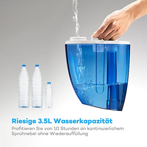 Luftbefeuchter TaoTronics 3,5L, 30W Ultraschall Raumbefeuchter, zwei 360° drehbare Dampfdüsen, extra feiner Keramikfilter, - 3
