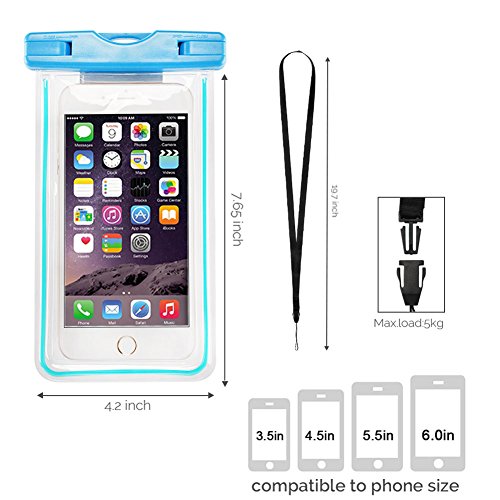 3x Custodia Impermeabile, CaseLover Borsa Sacchetto Impermeabile Cellulare Dry Bag Universale Fino a 6 Pollici Smartphone per Samsung Galaxy S8/ J7/ J5/ J3/ A7/ A5/ A3, Huawei P10/ P10 Lite/ P9 Lite/ P8 Lite, iPhone 7, 7 Plus, 6s / 6, 6s Plus / 6 Plus, SE 5S 5C, ASUS, LG, HTC, Sony Xperia, Waterphoof Cover Case - Nero + Arancia + Blu